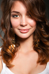 Close up portrait of beautiful young woman face. 