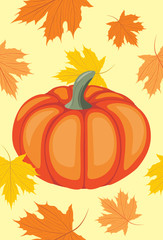 Seamless background with pumpkin and maple leaves