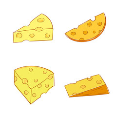 Piece of cheese. Collection of doodle images. Hand drawn vector illustration.