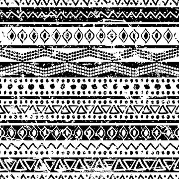 Vector ethnic seamless pattern. Hand drawn tribal striped orname