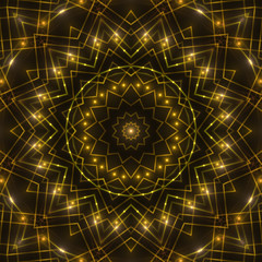 gold kaleidoscope light, dark abstract background