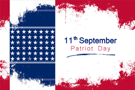 Popular grunge style vector for United State's Patriot day on september 11th with the colors of the country's flag and a blue banner with star symbols.
