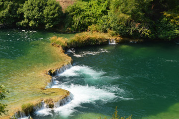 Krka park river and small waterfall in croatia