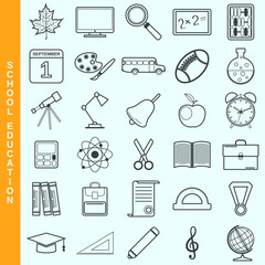 Thin line education vector icons set