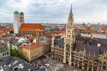 Aerial view on Marienplatz town hall