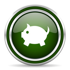 piggy bank green glossy web icon