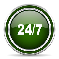 24/7 green glossy web icon