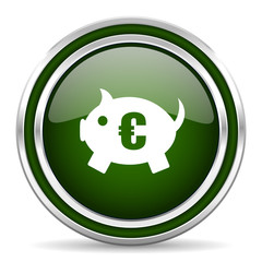 piggy bank green glossy web icon