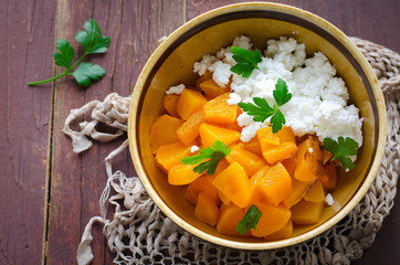 Grilled pumpkin with homemade cheese and herbs