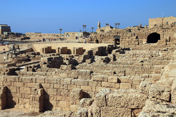Antique ruin of amphitheater in Caesaria, Israel