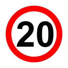 Speed Sign - Number 20 on white background