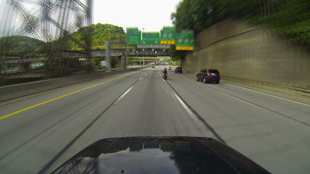 3383 A high-angle time lapse drive into downtown Pittsburgh, Pennsylvania.	