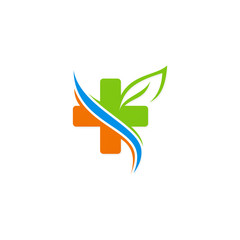 cross sign medical ecology vector logo