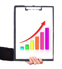 business hand holding a clipboard with business graph