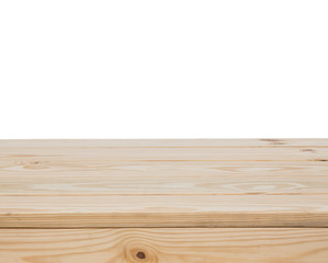 Wood table top on white background