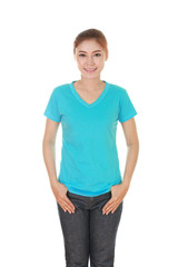 Obraz premium young beautiful female with blank t-shirt