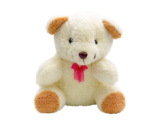 teddy bear with red bow isolated on white background