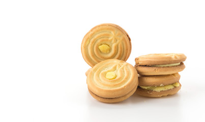cookie biscuit with cream on white