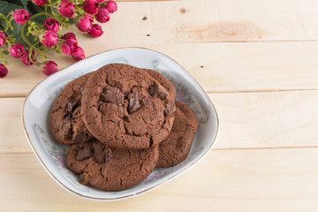 soft dark chocolate brownie cookies on wood