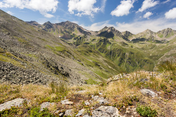 Fototapeta na wymiar Pierrier et sommets rocheux des Alpes