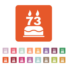 The birthday cake with candles in the form of number 73 icon. Birthday symbol. Flat