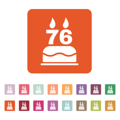 The birthday cake with candles in the form of number 76 icon. Birthday symbol. Flat