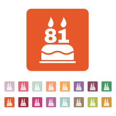 The birthday cake with candles in the form of number 81 icon. Birthday symbol. Flat