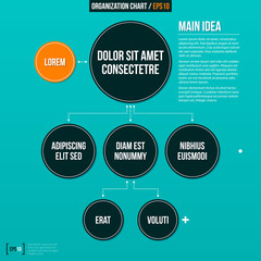 Modern organizational chart on turquoise background.