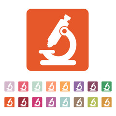 The microscope icon. Medicine and research, laboratory, science symbol. Flat