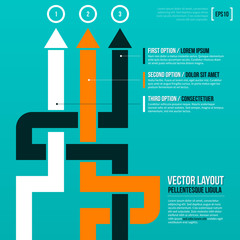 Vector layout with three arrows on turquoise background. EPS10.
