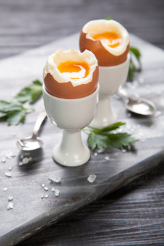 Boiled eggs on marble background