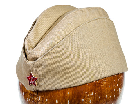 military green garrison cap with soviet red star