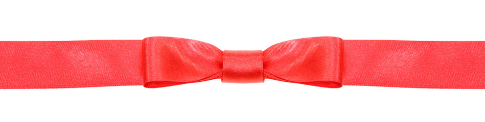 symmetrical red bow knot on narrow satin ribbon