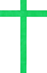 vertical set - two crossing green satin ribbons