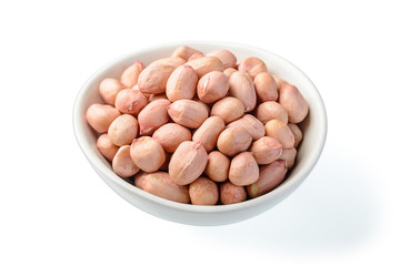 pink raw peanut kernel in the china bowl, (large depth of field, taken with tilt shift lens)