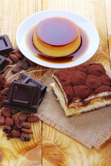 Tiramisù , cioccolato e crem caramel