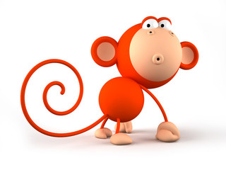 Cartoon red monkey isolated on white background 3D rendering