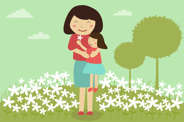 Mother and daughter. symbol of love on sweet background,greeting card, Flat design Mother's day card. can be add text.