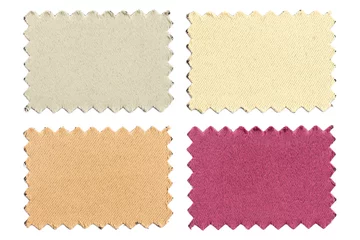 Papier Peint photo Lavable Poussière Set of sample pieces color fabric isolated on white