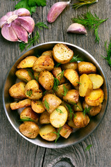 French fries potato in pan