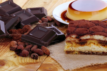 Tiramisù , cioccolato e crem caramel