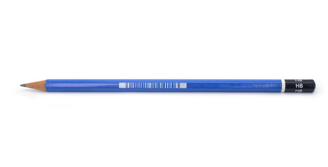 Blue pencil isolated on white background.