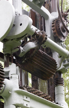 Old lumber sawmill processing equipment in a local forest products mill.