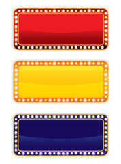 Glowing banner and signboard with light bulbs. on White background.