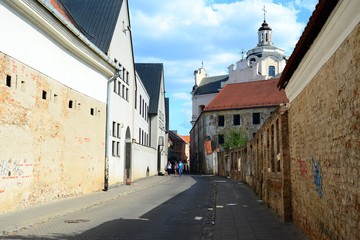 Fototapeta na wymiar Vilnius old city narrow street view on August 22, 2015