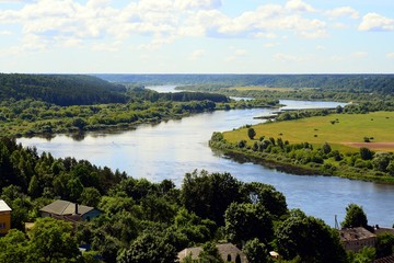 Obraz premium Nemunas river curve view from Vilkija church