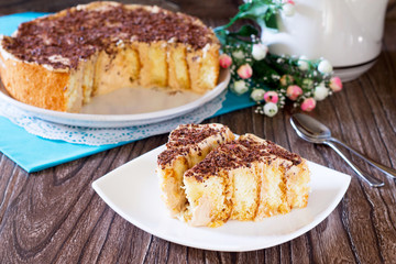 Sponge cake with whipped cream and condensed milk