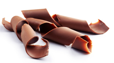 Chocolate curls isolated on white