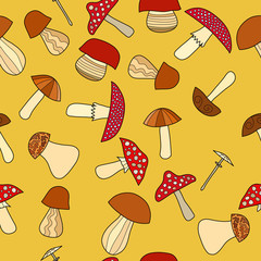 abstract vector doodle mushroom seamless pattern