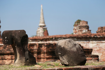 Part of broken buddha statue in Ayutthaya historical park, Thail
